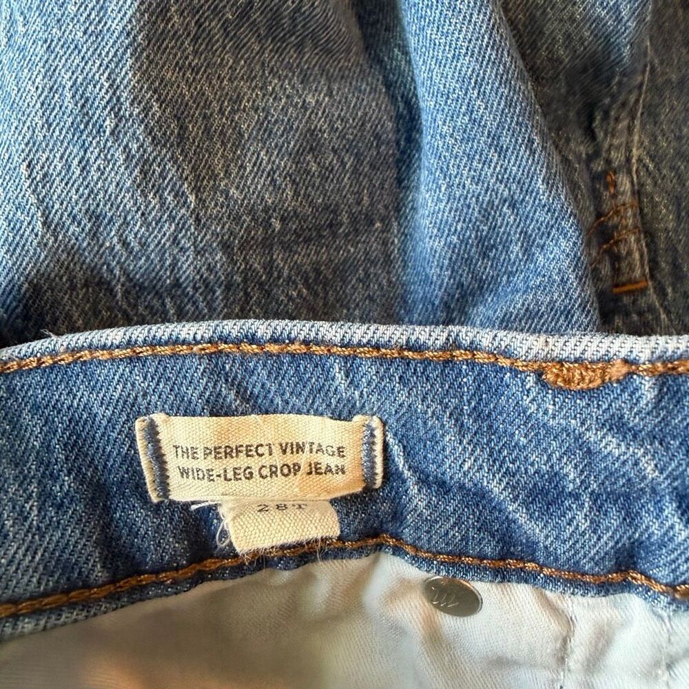 Madewell Cresslow Blue Stretch Denim Perfect Vintage Wide-Leg Crop Jeans 28 Tall - Picture 7 of 8